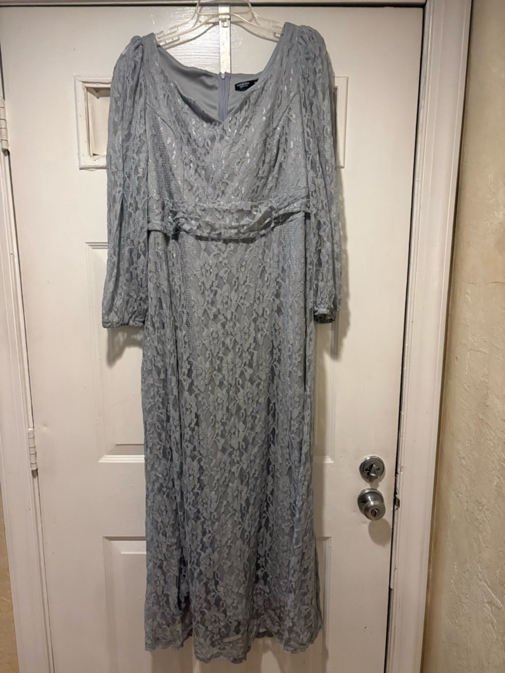 SHEIN Light Gray Lace Long Sleeve Maxi Dress